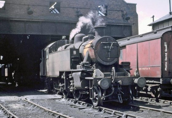David Quail's photograph taken on the 11th July 1966 shows 41241 in a woebegone state in steam at Skipton shed. Waiting to take the Worth Valley freight? We'll never know.